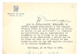 [Tarjeta] 1954 may. 12, Santiago, Chile [a] Joaquín Edwards Bello
