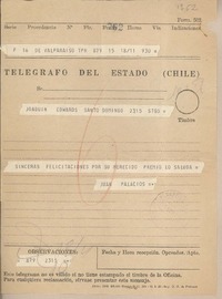 [Telegrama] 1959 noviembre 18, Valparaíso, [Chile] [a] Joaquín Edwards Bello