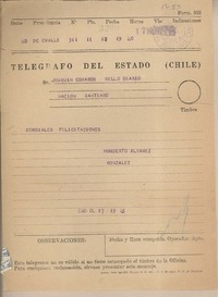 [Telegrama] 1959 noviembre 17, Ovalle, [Chile] [a] Joaquín Edwards Bello