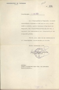 [Oficio N°138] 1968 marzo 22, Valparaíso, [Chile] [a] Marta Albornoz