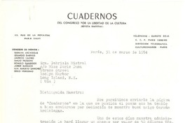 [Carta] 1954 mar. 31, París, Francia [a] Gabriela Mistral, Long Island, New York
