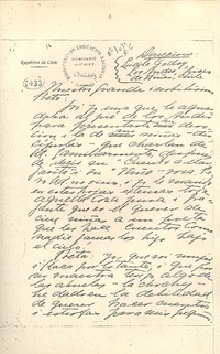 [Carta] entre 1912 y 1913, Los Andes, Chile [a] Rubén Darío