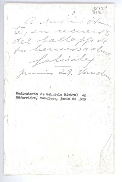 [Carta] 1929, junio, Vaucluse, Bédarrides, Francia [a] Andrés Hiriarte