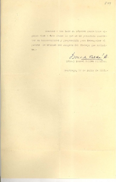 [Carta] 1935 jul. 17, Santiago, Chile [a] Luis Omar Cáceres