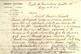 [Carta] 1931 may. 11, Puerto de San Antonio, Chile [a] Omar Cáceres