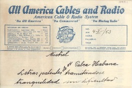 [Telegrama] 1953, Santiago, Chile [a] Gabriela Mistral, La Habana, Cuba