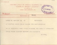 [Telegrama] 1953 mar. 16, New York, Estados Unidos [a] Sixtina Araya