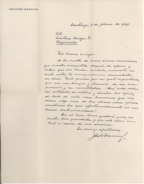 [Carta] 1949 feb. 9, Santiago, Chile [a] Sixtina Araya