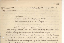 [Carta] 1950 may. 8, Antofagasta, Chile [a] Carlos Préndez Saldías