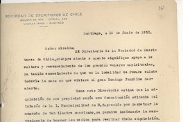 [Carta] 1953 jun. 10, Santiago, Chile [a] [Alcalde de Santiago]