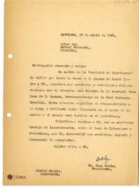 [Carta] 1954 abril 28, Santiago, Chile [a] Rafael Maluenda