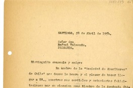 [Carta] 1954 abril 28, Santiago, Chile [a] Rafael Maluenda