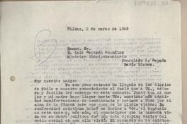 [Carta] 1949 marzo 2, Bilbao, España [a] Luis Beltrán y González, Bahía Blanca, [Argentina]