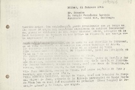[Carta] 1951 febrero 21, Bilbao, España [a] Sergio Fernández Larraín, Santiago, [Chile]