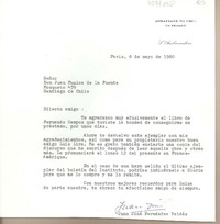 [Carta] 1980 mayo 6, Paris, Francia [a] Juan Mujica de la Fuente, Santiago [Chile]
