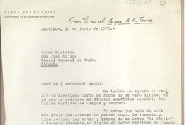 [Carta] 1970 junio 15, Santiago, Chile [a] Juan Mujica de la Fuente, Córdoba [Argentina]