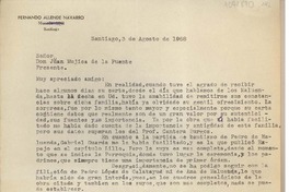 [Carta] 1968 agosto 3, Santiago, Chile [a] Juan Mujica de la Fuente