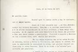 [Carta] 1971 junio 15, Lima, Perú [a] Juan Mujica de la Fuente