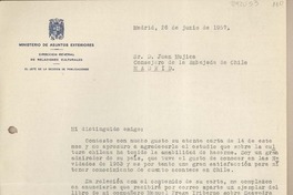 [Carta] 1957 junio 26, Madrid, España [a] Juan Mujica de la Fuente