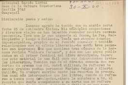 [Carta] 1960 octubre 30, Arequipa, Perú [a] Cristóbal Garcés Larrea, Guayaquil, Ecuador