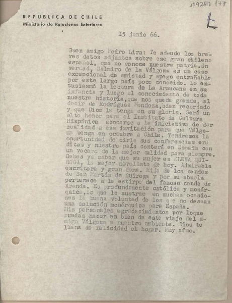 [Carta] 1966 junio 15, Arequipa, Perú [a] Pedro Lira, Santiago, Chile