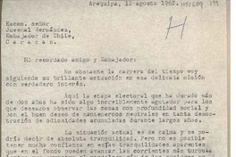 [Carta] 1962 agosto 12, Arequipa, Perú [a] Juvenal Hernández, Caracas, Venezuela