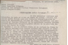 [Carta] 1961 noviembre 22, Arequipa, Perú [a] Oscar Zamalloa Orbegoso