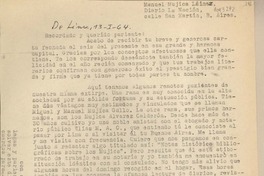 [Carta] 1964 enero 13, Lima, Perú [a] Manuel Mujica Láinez, Buenos Aires, Argentina