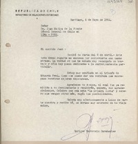 [Carta] 1964 mayo 6, Santiago, Chile [a] Juan Mujica, Lima, Perú