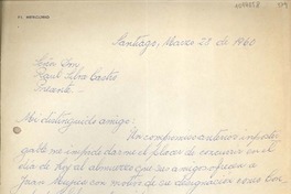 [Carta] 1960 marzo 28, Santiago, Chile [a] Raúl Silva Castro