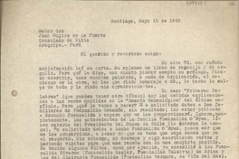 [Carta] 1960 mayo 15, Santiago, Chile [a] Juan Mujica, Arequipa, Perú