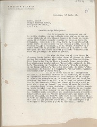 [Carta] 1965 junio 18, Santiago, Chile [a] Sergio Huneeus Lavin, Quito, Ecuador