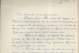 [Carta] 1951 mayo 17, San Bernardo, Chile [a] Juan Mujica