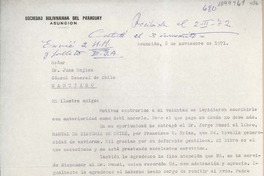 [Carta] 1972 febrero 2, Asunción, Paraguay [a] Juan Mujica, Santiago, Chile