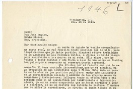 [Carta] 1946 diciembre 26, Washigton D.C. [a] Juan Mujica de la Fuente, Bahía Blanca, Argentina
