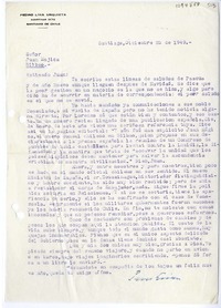 [Carta] 1949 diciembre 25, Santiago, Chile [a] Juan Mujica de la Fuente, Bilbao, España