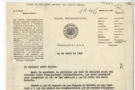 [Carta] 1946 abril 24, Washington D. C. [a] Juan Mujica, Bahía Blanca, Argentina.
