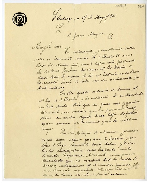 [Carta] 1942 mayo 17, Santiago, Chile [a] Juan Mujica de la Fuente