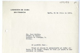 [Carta] 1950 julio 21, París, Francia [a] Juan Mujica, Bilbao, España