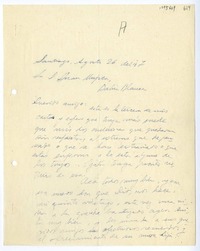 [Carta] 1947 agosto 26, Santiago, Chile [a] Juan Mujica, Bahía Blanca, Argentina