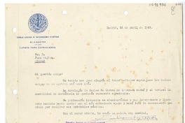 [Carta] 1949 abril 26, Madrid, España [a] Juan Mujica, Bilbao, España