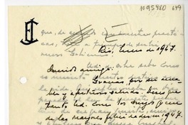 [Carta] 1947 enero, Rio de Janeiro, Brasil [a] Juan Mujica, Bahía Blanca, Argentina
