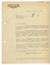 [Carta] 1946 abril 5, Santiago, Chile [a] Juan Mujica, Bahía Blanca, Argentina