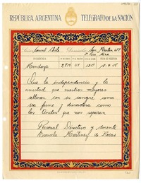 [Telegrama] 1948 septiembre 18, Mendoza, Argentina [a] Juan Mujicade la Fuente