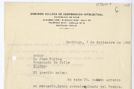 [Carta] 1950 noviembre 7, Santiago, Chile [a] Juan Mujica, Bilbao, España