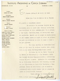 [Carta] 1946 enero 11, Buenos Aires, Argentina [a] Juan Mujica de la Fuente, Bahía Blanca