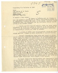 [Carta] 1945 noviembre 7, Valparaíso, Chile [a] Juan Mujica de la Fuente, Bahía Blanca, Argentina