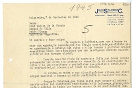 [Carta] 1945 noviembre 7, Valparaíso, Chile [a] Juan Mujica de la Fuente, Bahía Blanca, Argentina