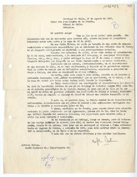 [Carta] 1961 agosto 1, Santiago, Chile, [a] Juan Mujica de la Fuente, Arequipa, Perú