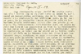 [Carta] 1959 mayo 10, Santiago, Chile [a] Esmeralda Zenteno de León (Vera Zouroff), Viña del Mar